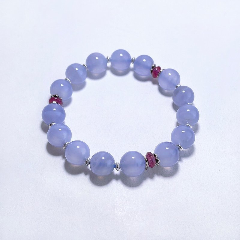 宝石系 天然矿石 蓝纹玛瑙 10 mm 红碧玺 手链 - 手链/手环 - 宝石 蓝色