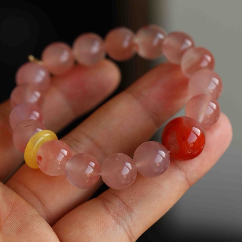 11mm天然原矿南红 南红大珠黄财神吊坠设计单圈手持手串s - 手链/手环 - 半宝石 红色