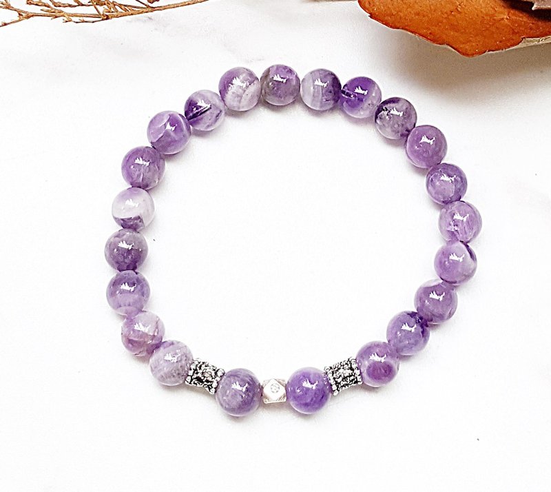 五行--土系能量石 梦幻紫水晶 925纯银手链 天然石 极简 定制化 - 手链/手环 - 宝石 紫色