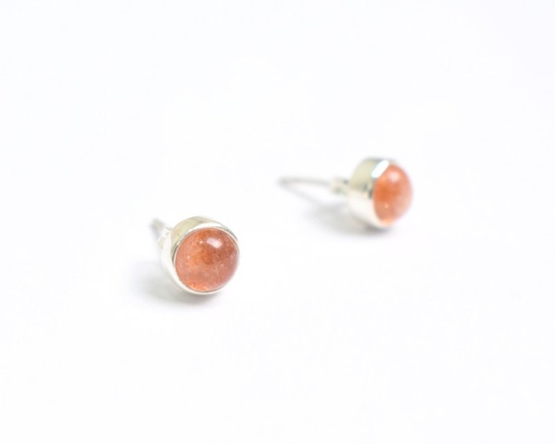 One grain of sunstone Silver earrings - 耳环/耳夹 - 纯银 橘色