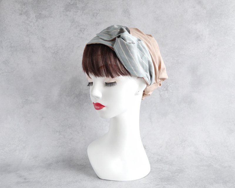 日本制 两用医疗用发带 束带缎带 条纹图案 薄荷绿 柔雾米色 - 发饰 - 棉．麻 绿色