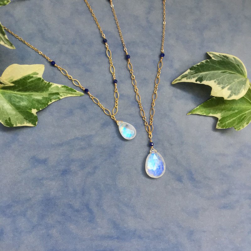 手工饰品 波希米亚的浪漫 月光石 - 项链 - 宝石 蓝色