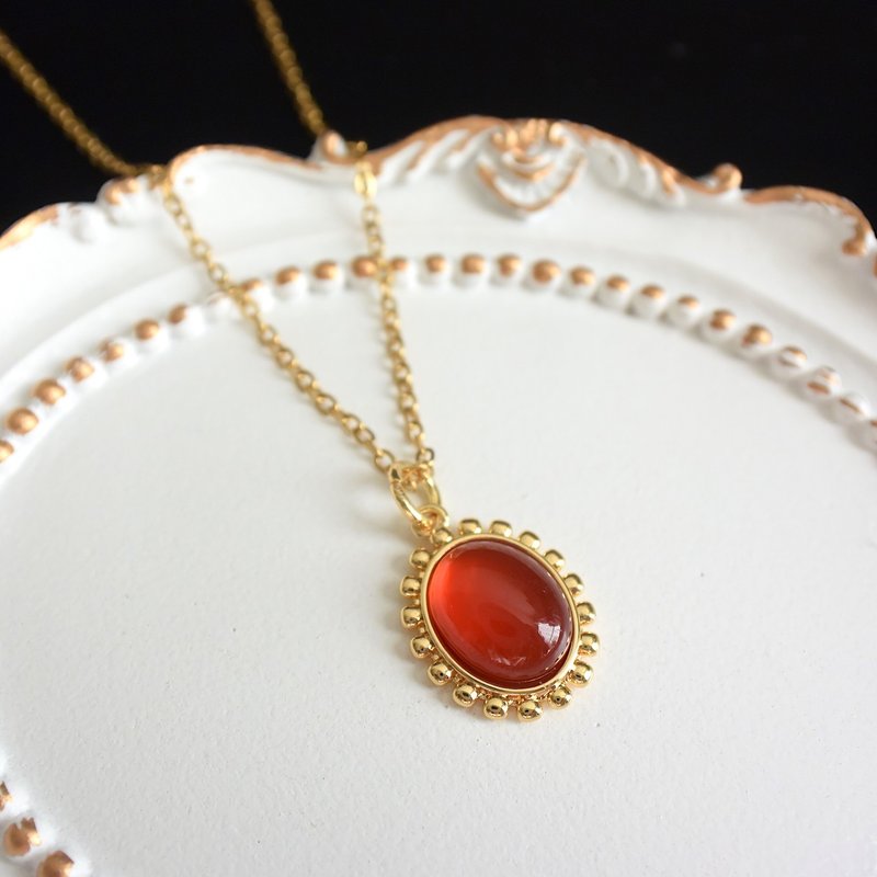 古董红玉髓项链 - 项链 - 半宝石 红色