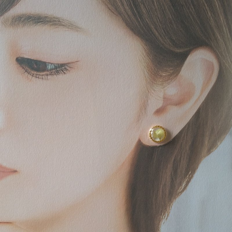 干燥花耳针（日本花痴） - 耳环/耳夹 - 植物．花 黄色