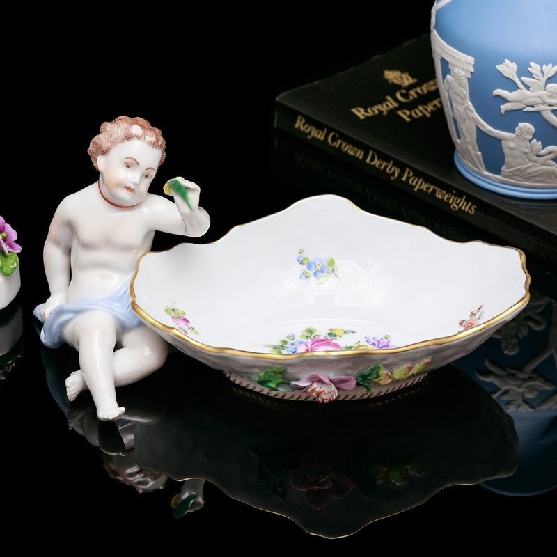 手绘德国制Dresden古典手工花茶几陶瓷水果篮表盘欧式收纳盘 - 收纳用品 - 瓷 