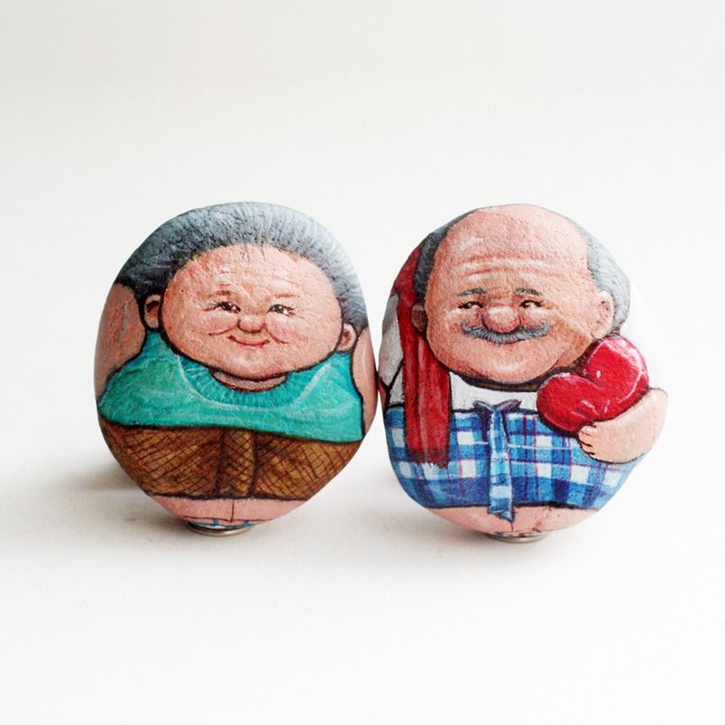 The Couple Grandparents Stone painting. - 玩偶/公仔 - 石头 红色