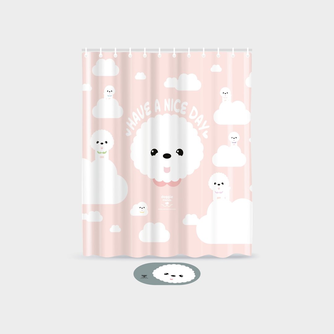 浴帘 - 比熊犬图案 - 其他家具 - 尼龙 白色