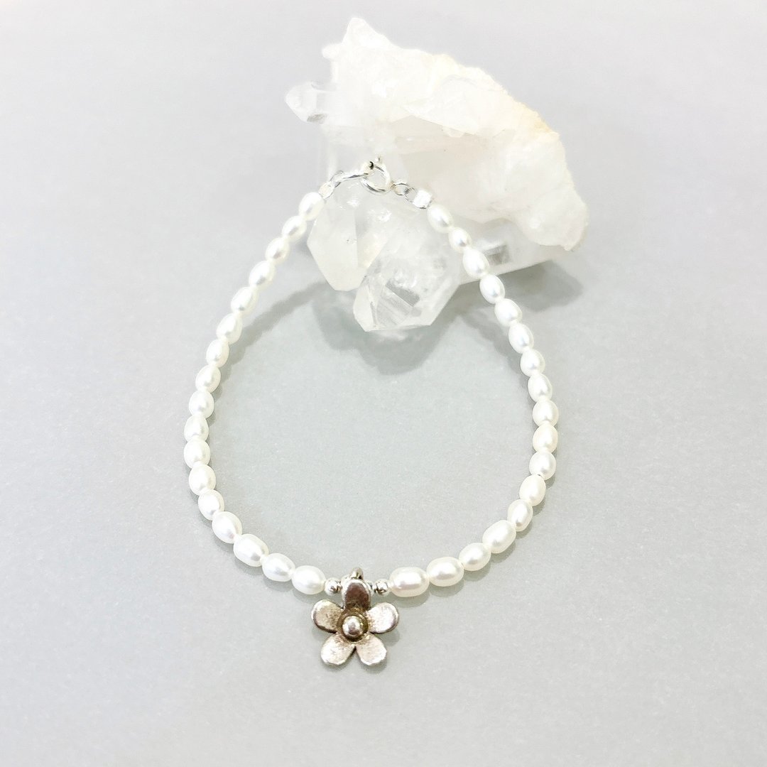 Ops Pearl silver bracelet- 小珍珠/极简/纯银/限定/礼物/手链 - 手链/手环 - 珍珠 白色