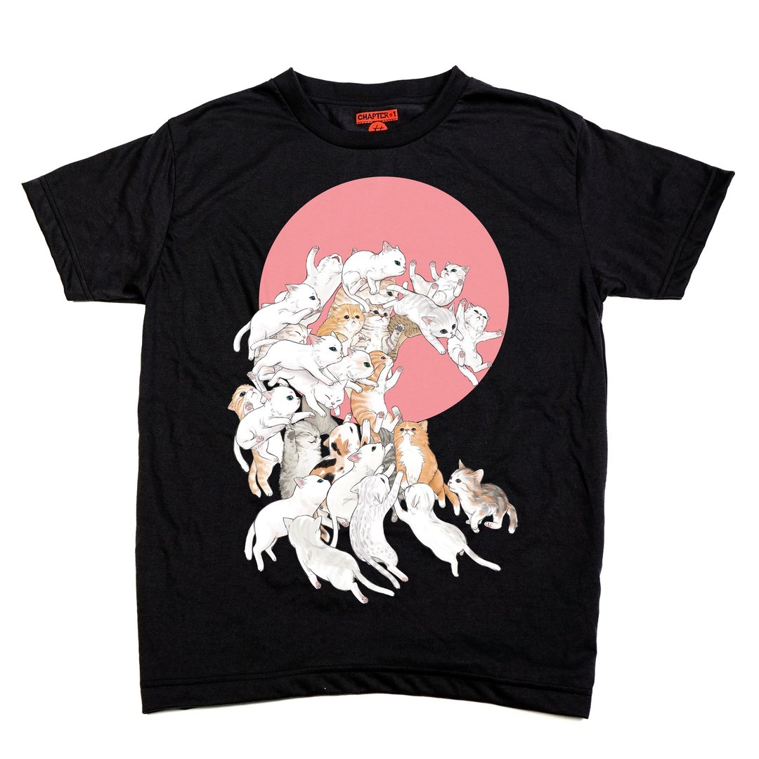Cat wave The sun Chapter One T-shirt - 女装 T 恤 - 棉 黑色