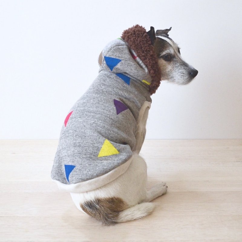 Dog Hoodie "Triangle" Hand Painted Gray 3L - 衣/帽 - 其他材质 灰色