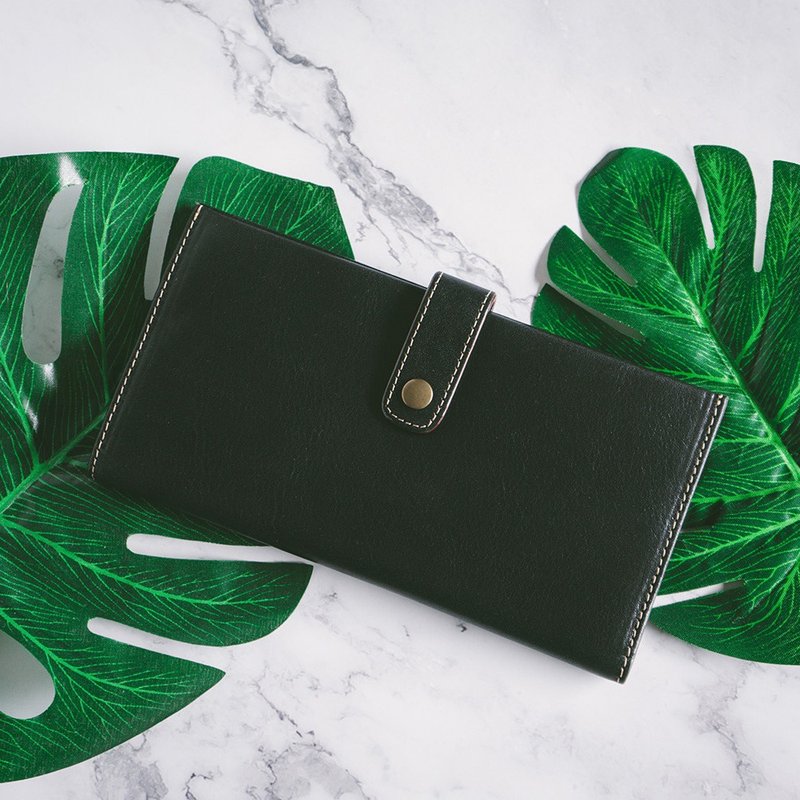 【礼盒】真皮简约扣式长夹 X0017 黑 - 皮夹/钱包 - 真皮 黑色