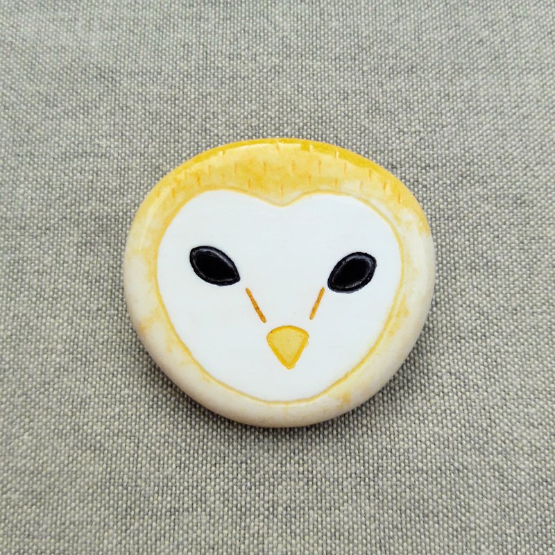 爱心脸猫头鹰 - 胸针 - 粘土 黄色