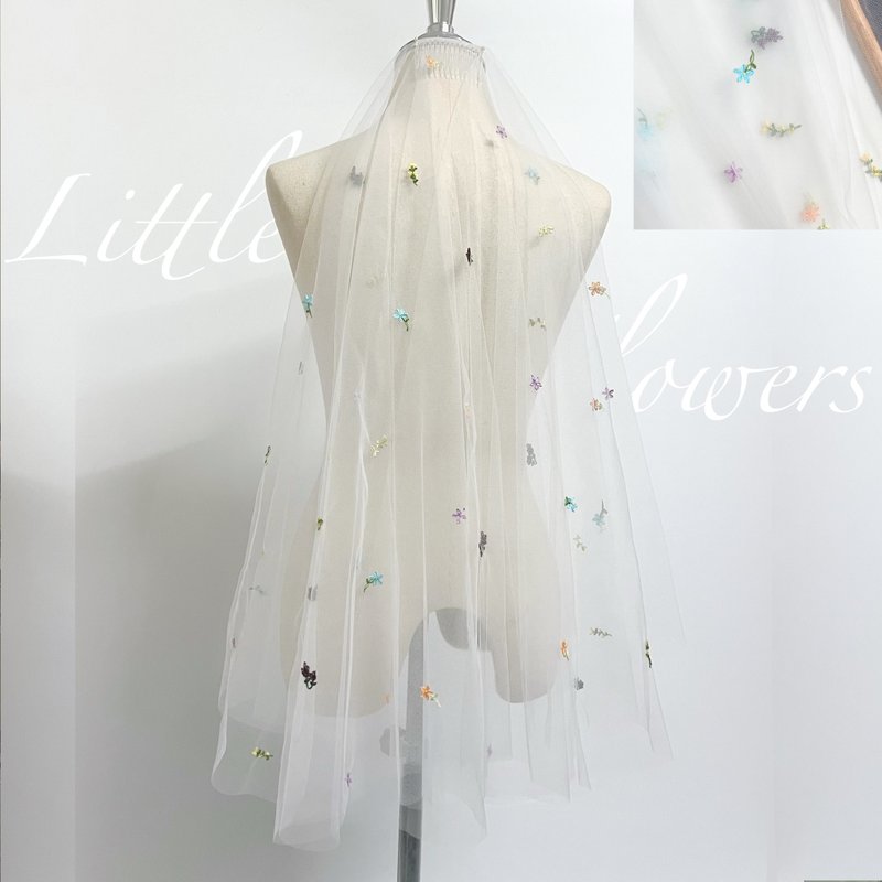 White flowers Veil : Wedding bridal veil - 发饰 - 绣线 