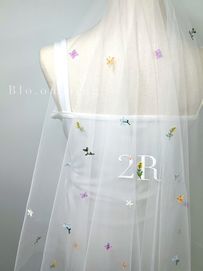 White flowers Veil : Wedding bridal veil - 发饰 - 绣线 