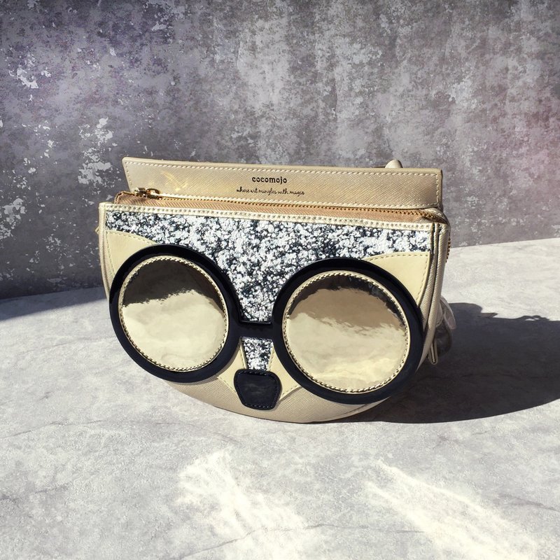 Britney 浅金闪石眼镜狐狸斜背包 - 侧背包/斜挎包 - 真皮 金色