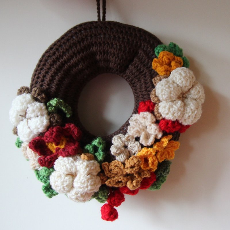 手钩毛线, 耶诞装饰, 圣诞花圈, 仿树藤, 深棕色, 节庆布置 - 墙贴/壁贴 - 其他材质 咖啡色