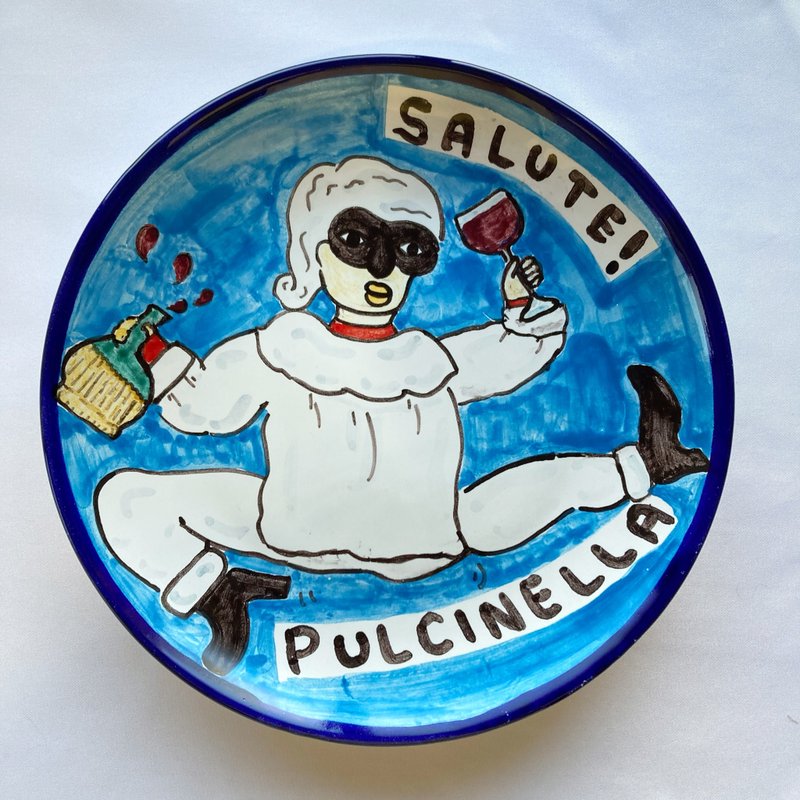 图片盘 20 厘米 CRC023 Majolica 意大利陶器 Pulcinella 那不勒斯披萨 - 盘子/餐盘/盘架 - 陶 蓝色
