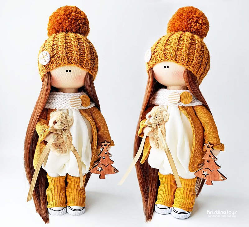 室内娃娃。礼物娃娃。纺织娃娃。手工制作的幼儿园装饰。金色装 - 玩偶/公仔 - 其他材质 金色