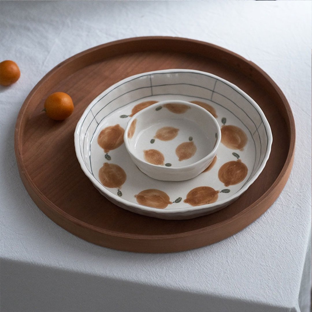 日式檸檬陶瓷餐盤 / 一人食用可愛水杯 / 水果餐具禮物 - 盘子/餐盘/盘架 - 瓷 橘色