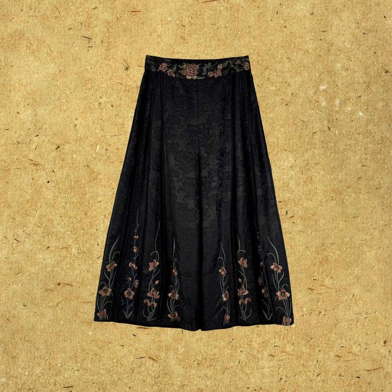 雾青 新中式复古 香云纱高腰裤裙 - 女装长裤 - 丝．绢 黑色