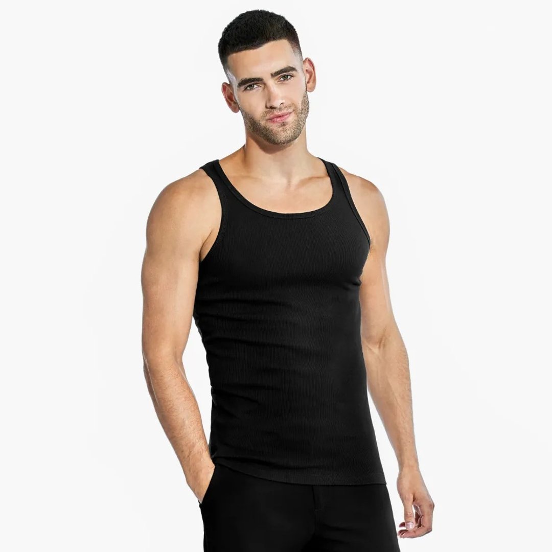 北欧极简 - 2入组 - Tank ribbed 有机棉男用罗纹背心 黑 - 男装背心 - 棉 黑色