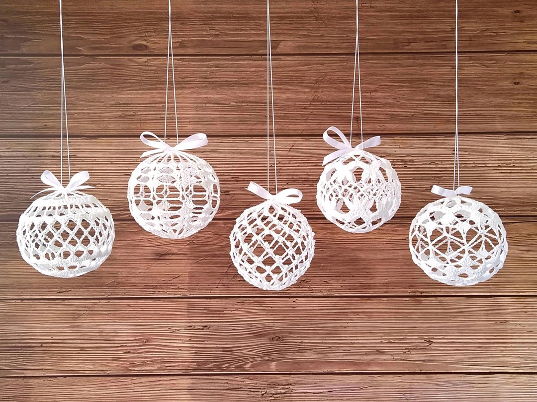 Crochet Christmas balls pattern set of 5, 聖誕樹裝飾品, 聖誕樹裝飾品, 3d Christmas ornaments - 手工艺教程/工具书 - 其他材质 