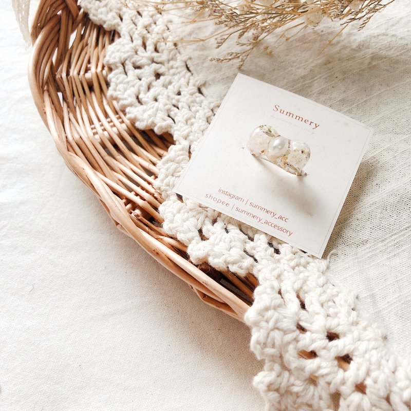 蝶々结び  贝壳光感可调式戒指 - 戒指 - 树脂 白色