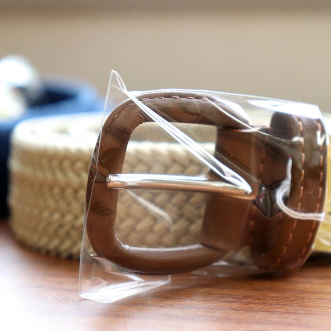 Casual fashion made in rubber belt cowhide walnut mesh ladies mens Japan - 皮带/腰带 - 真皮 咖啡色