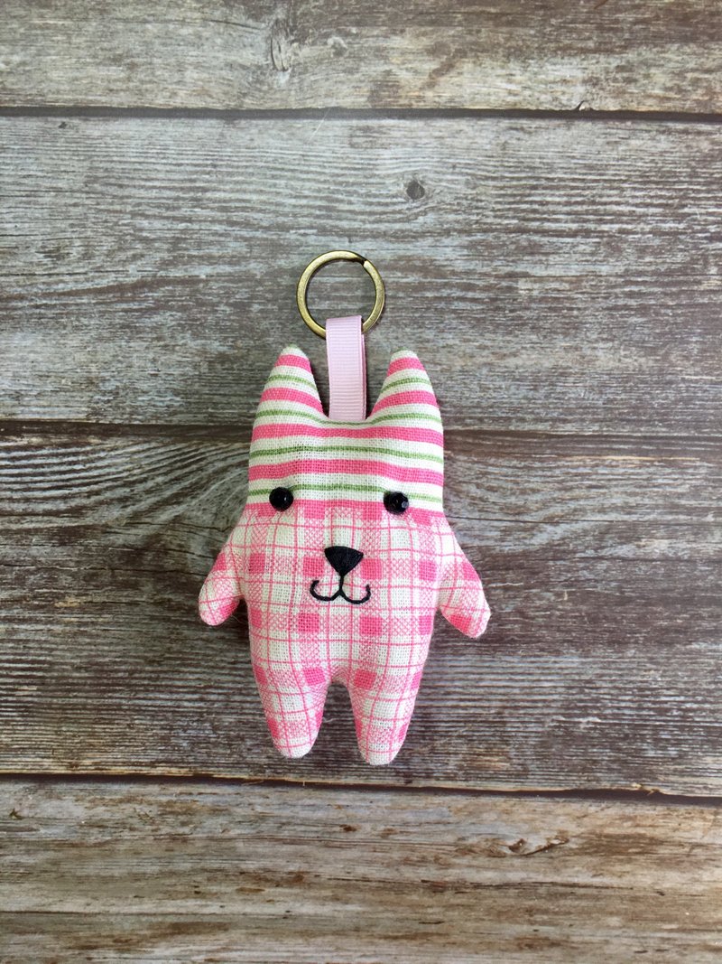 +粉红小偷猫+猫咪钥匙圈 - 吊饰 - 棉．麻 粉红色