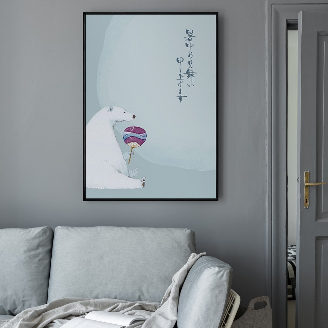 夏天的问候 • 北极熊扇风 - 儿童房/复制画/亲子房挂画/空间布置 - 海报/装饰画/版画 - 棉 蓝色