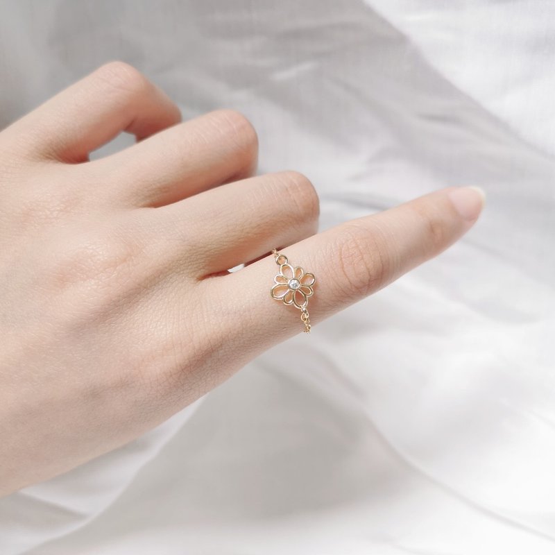 【Veverka】春日派对 - 链戒 戒指 红纹石 可调式 - 戒指 - 其他金属 金色