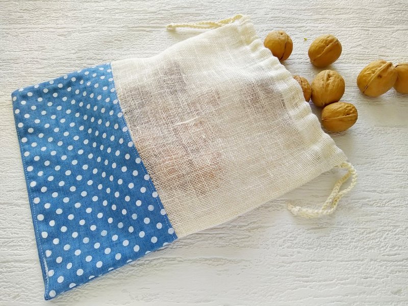 Eco-friendly produce bags, Linen drawstring bag, Grocery bag, Fruit bags - 束口袋双肩包 - 亚麻 蓝色