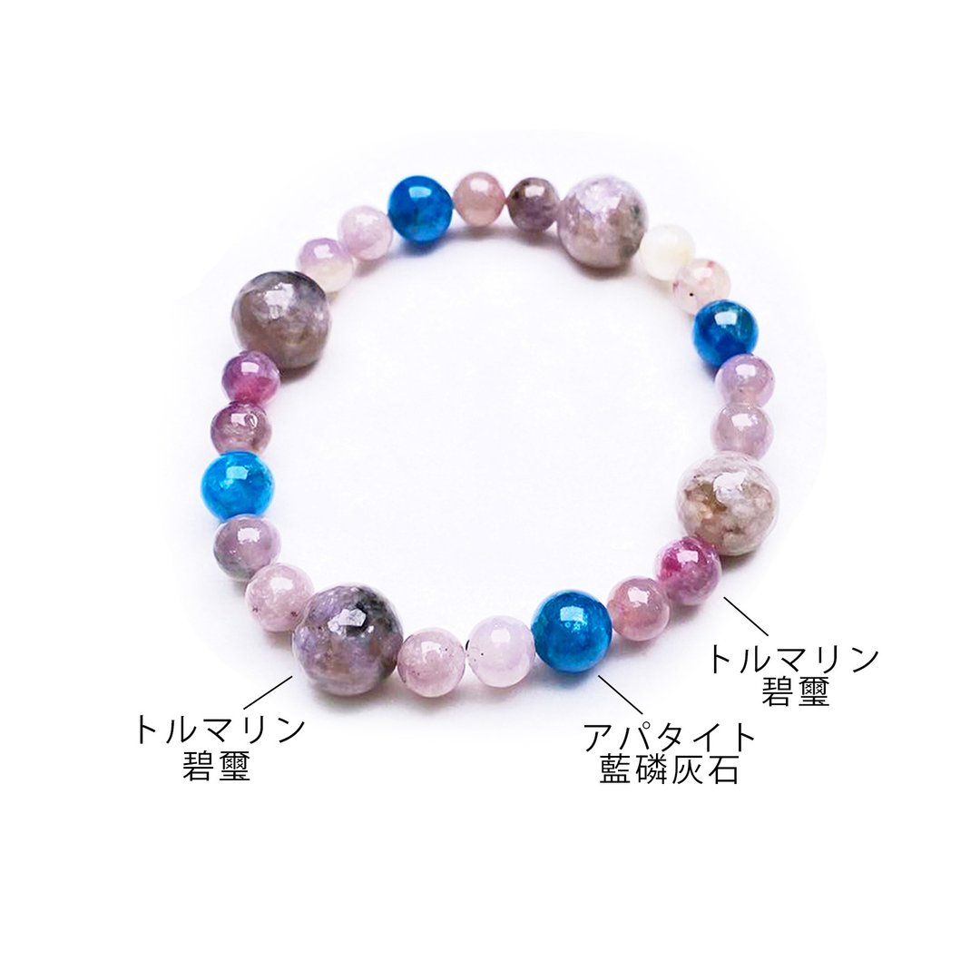 碧玺 磷灰石 健康运 天然矿石 能量 手作礼物 日本制 水晶手链 - 手链/手环 - 水晶 多色
