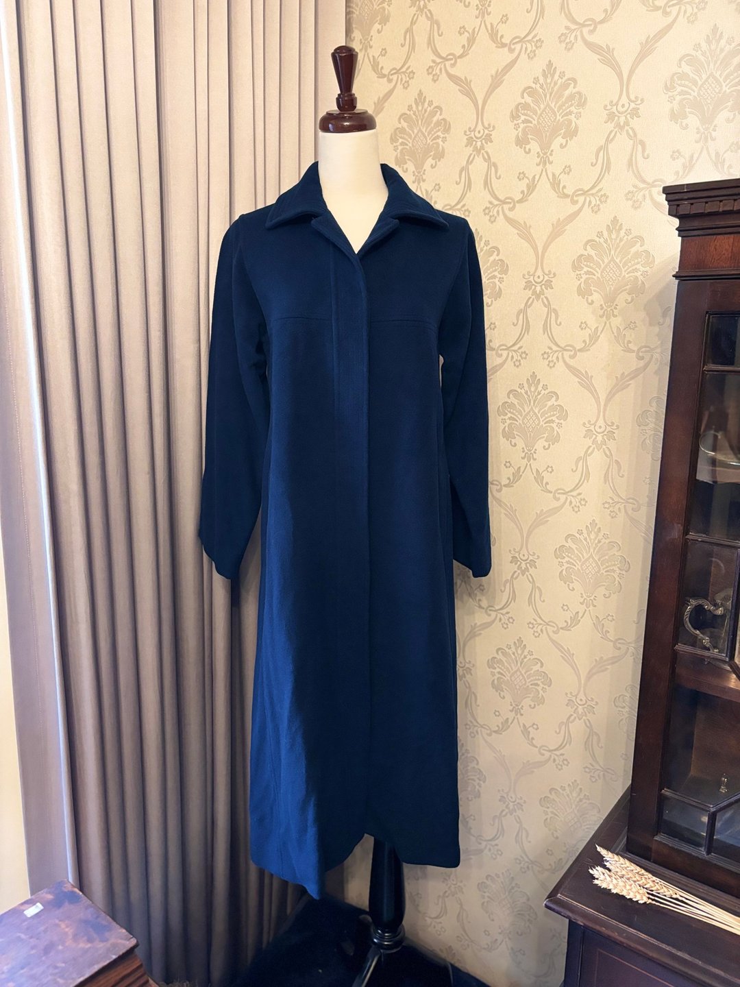 海军深蓝纯毛古着大衣 - 女装休闲/机能外套 - 羊毛 蓝色