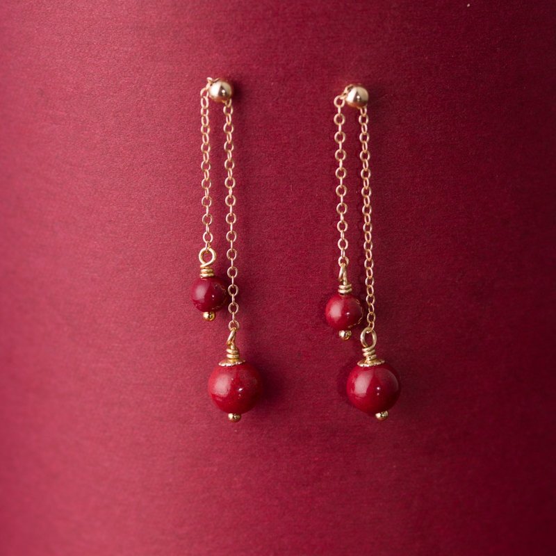 紫金砂朱砂14KGF耳环 | 朱砂太岁转运辟邪防小人新年礼物化太岁 - 耳环/耳夹 - 宝石 红色