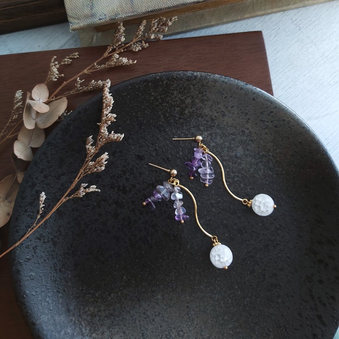 Aiyana 薰衣草系列 紫黄晶 紫水晶 冰裂珠 耳环- 耳针/耳夹 - 耳环/耳夹 - 水晶 紫色
