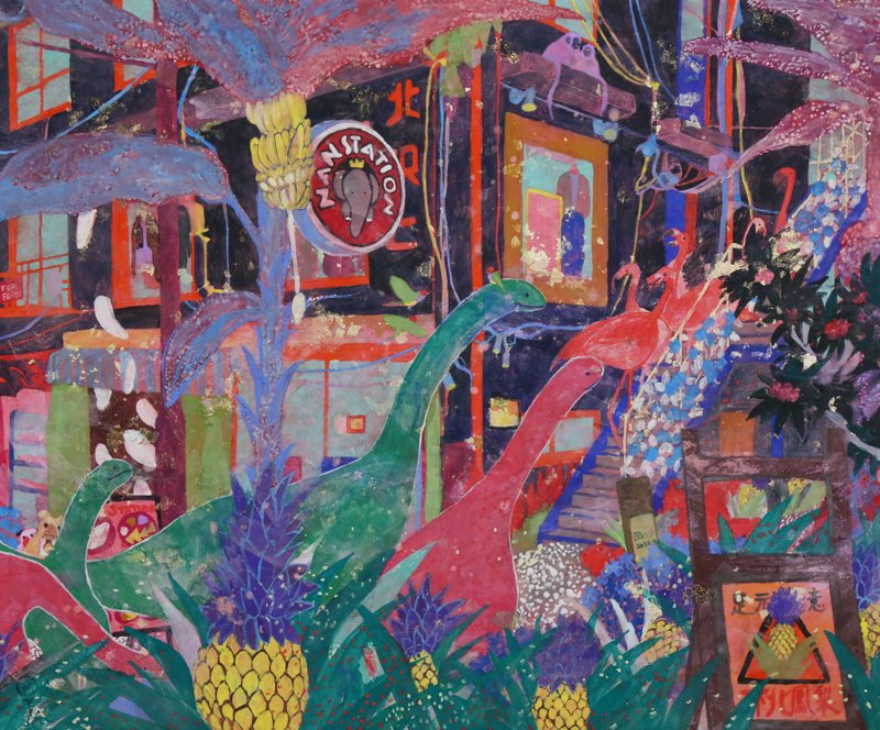 【日本画】火烈鸟小镇里长出了菠萝 - 海报/装饰画/版画 - 纸 紫色