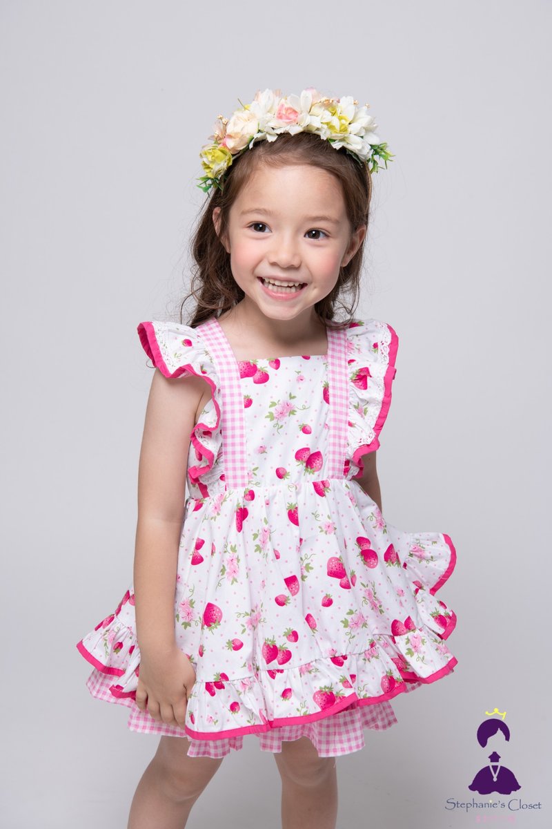 草莓-小薇围裙套装 - 童装裙 - 棉．麻 白色