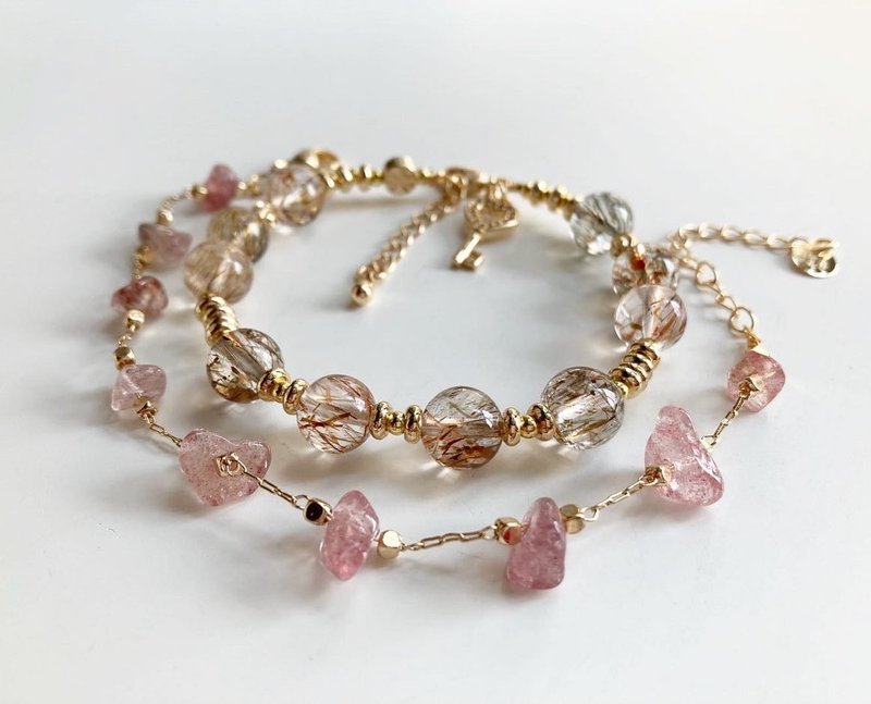 组合商品 提升爱情运/人缘招财天然水晶手链 黑金超七配草莓晶 - 手链/手环 - 水晶 