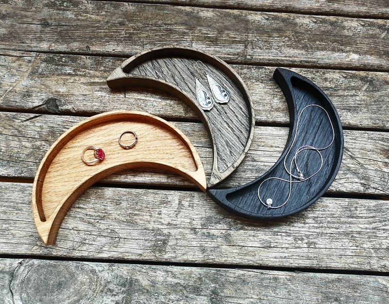 Moon Tray, Crystal Holder, Wooden Tray, Oak Wood Tray for Stones, Valet tray - 摆饰 - 木头 咖啡色