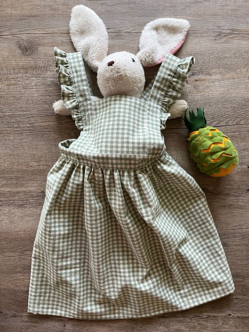 围裙式绑带洋装 - 童装裙 - 棉．麻 