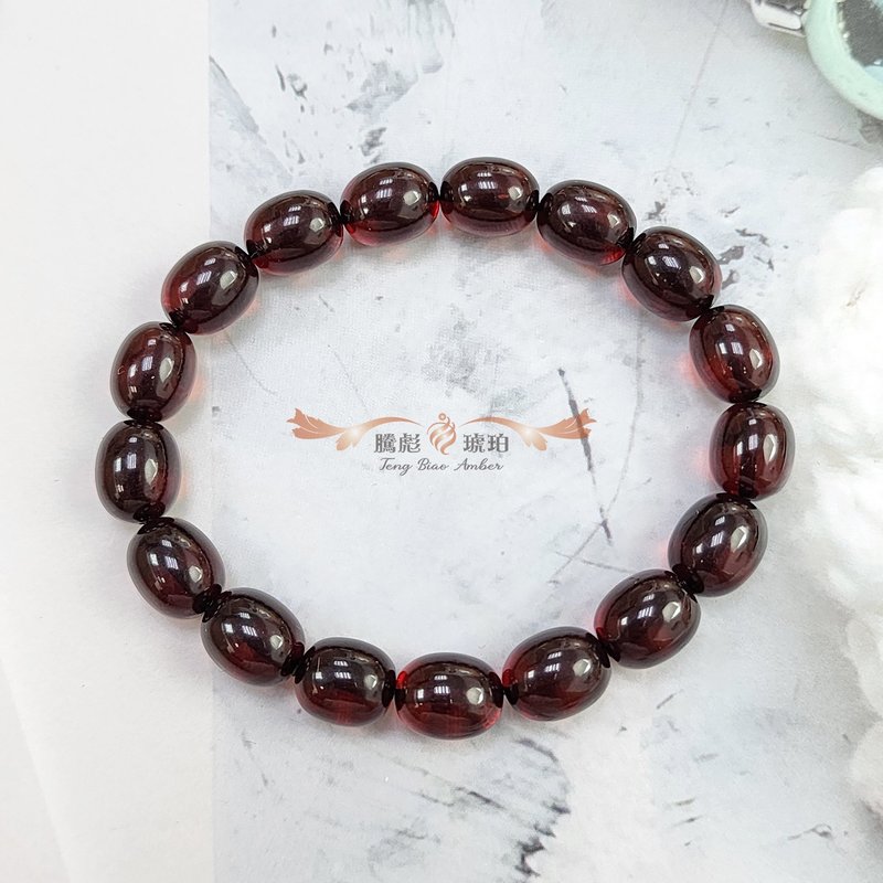 腾彪琥珀 天然琥珀蜜蜡 葡萄红色血珀 枣形 单圈时尚 经典手链 - 手链/手环 - 半宝石 红色