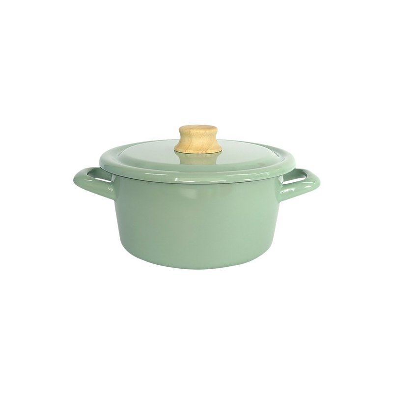 COTTON 双耳附盖珐琅砂锅 复古绿 18cm - 厨房用具 - 珐琅 绿色