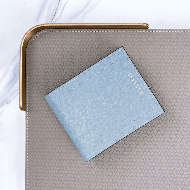 【MANAAKI】双线短钱包(女版) 短银包 钱夹 皮革 - 皮夹/钱包 - 环保材料 蓝色