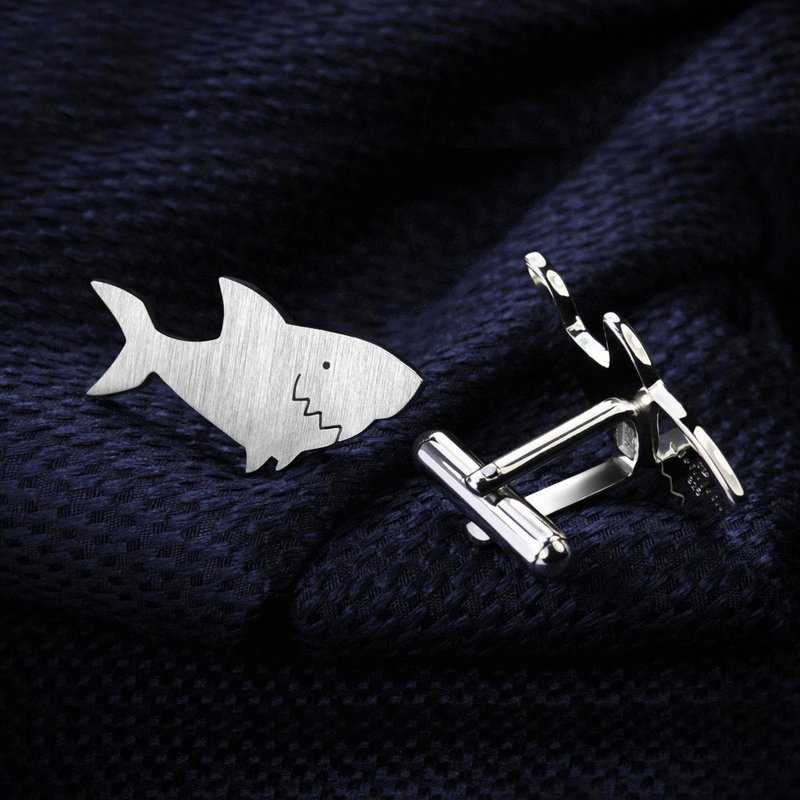 动物袖扣 - 鲨鱼袖扣 - 鱼袖扣 - 银色袖扣 - 自定义袖扣 - 袖扣 - 纯银 银色