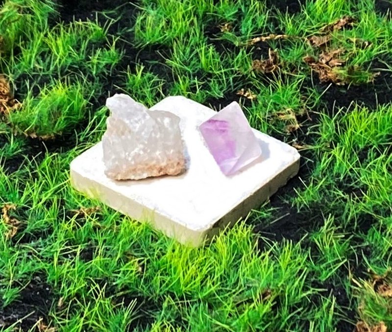 能量摆饰-天然原矿可爱白水晶簇 八面体萤石增智慧 两入套组 - 摆饰 - 水晶 多色