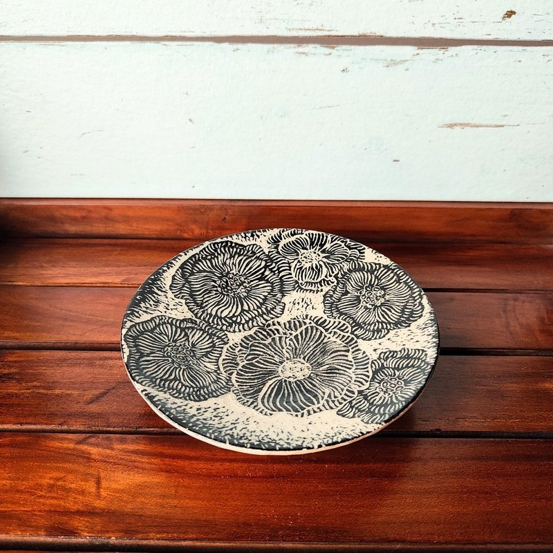 手作陶-点心碟子-蜡烛盘-花卉插画 - 盘子/餐盘/盘架 - 陶 