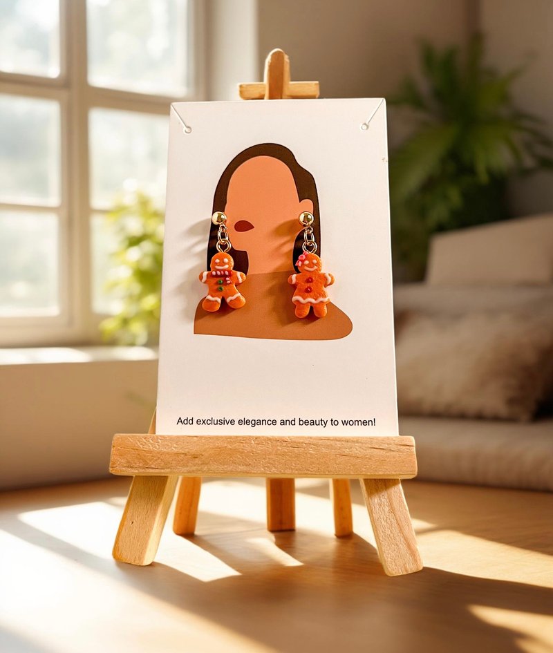 姜饼人耳环 / 可换夹式 / 手工软陶 / 圣诞交换礼物 - 耳环/耳夹 - 粘土 