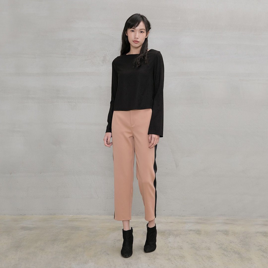 知性优雅撞色修身裤  Intellectual Lady Contrast Trouser P158 - 女装长裤 - 聚酯纤维 粉红色