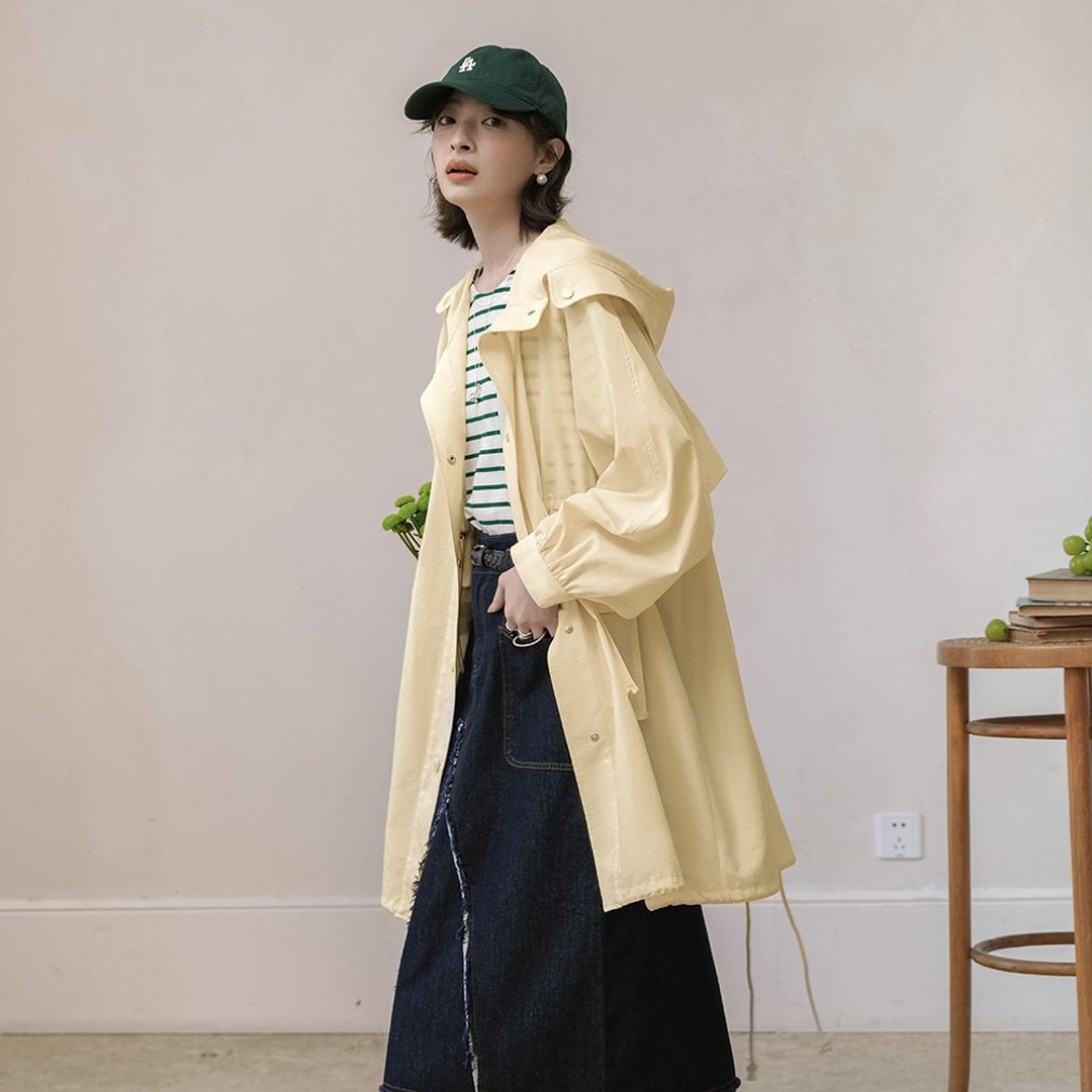 中长款防晒连帽泡泡袖风衣|外套|两色|春款|Sora-1154 - 女装休闲/机能外套 - 聚酯纤维 多色